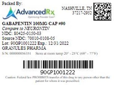 Gabapentin 100mg Cap Qty 90 NDC 80425-0150.jpg Gabapentin 100mg Cap Qty 90 NDC 80425 0150